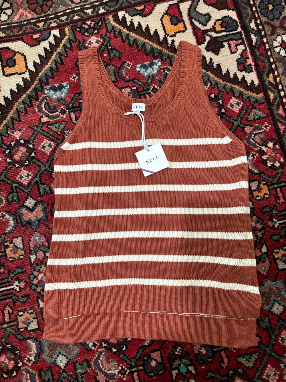 KULE Rust and Cream Striped Knit Tank